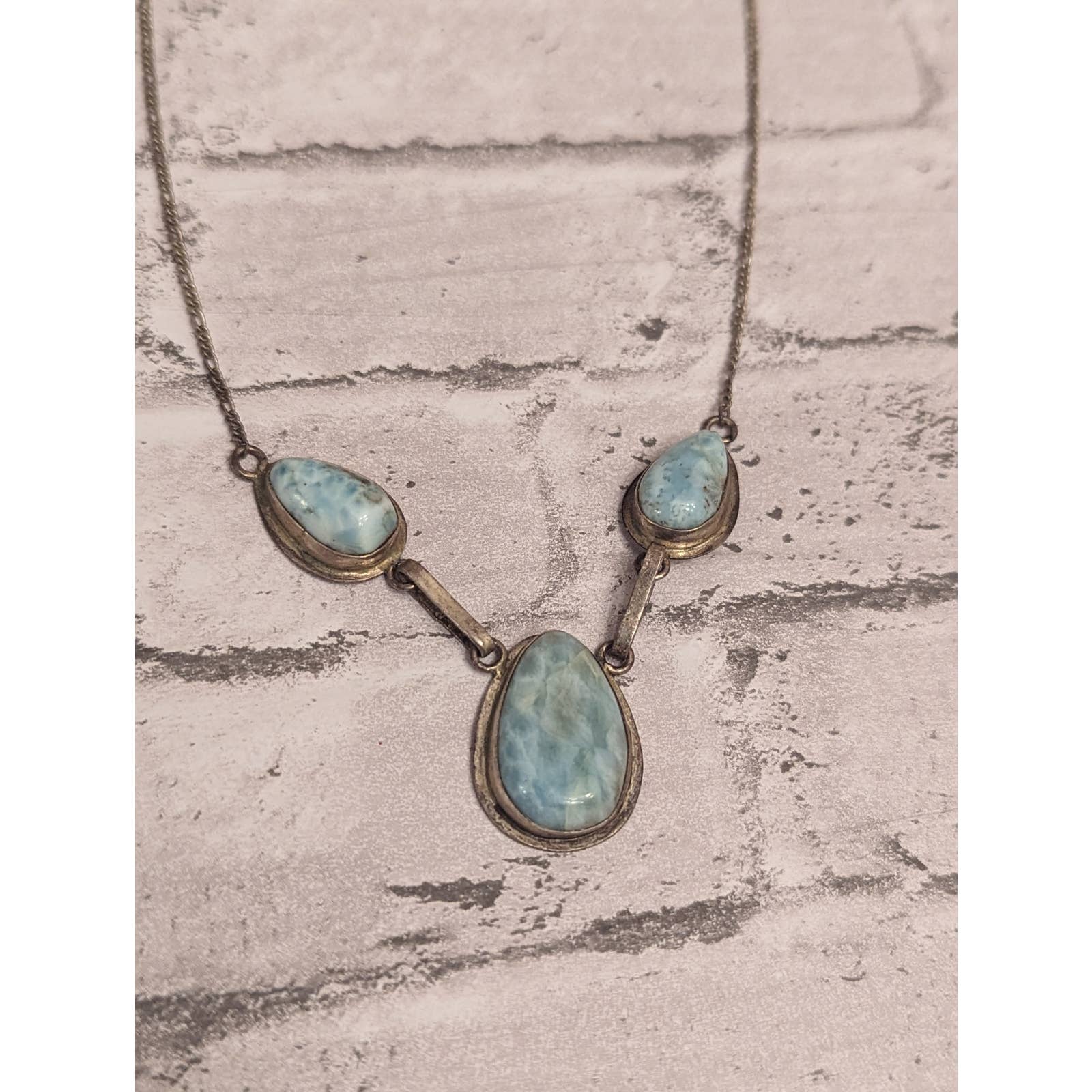 Vintage Sterling Silver Blue Stone Necklace-Italy 60$